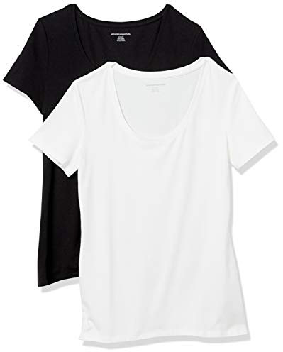 Amazon Essentials Women's Regular-Fit Short-Sleeve Scoop Neck T-Shirt (Available in Plus Size), Pack of 2, Black/White, L
