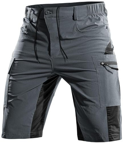 Cycorld Kurze-Hosen-Herren,Wanderhose MTB Hose Herren Kurz Atmungsaktiv Schnelltrocknende Bermuda Cargo Shorts Arbeitshosen Männer Kurz Radhose Fahrradhose Mountainbike(Grau,XXL)