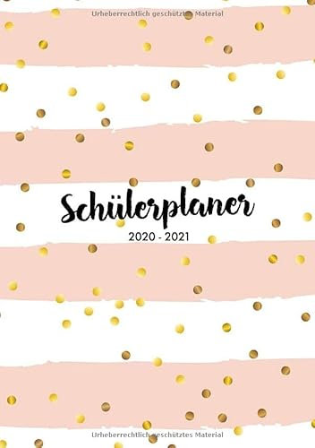 Schülerplaner 2020 2021: Schülerkalender 2020/21 Din A5 Schüler, 1 Woche auf 2 Seiten, modische rosa Streifen mit trendy Punkten
