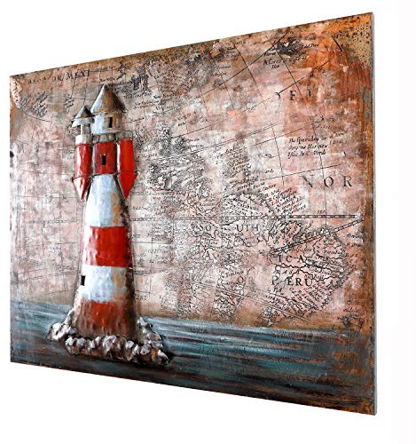 Wandbild 3D-Bild Metallbild Leuchtturm Motiv handgefertigt Relief Kunst Bild Metall handbemalt104x83cm Unikat