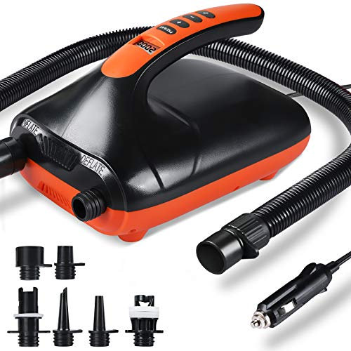 SUP-Pumpe, Chefic 110W/12V SUP-Elektroluftpumpe 20 PSI Hochdruck, 2-in-1-Sup-Inflator zum Aufblasen und Entleeren, Luftpumpe Elektrisch mit LCD, Auto-Off-Funktion für Schlauchboote, Paddle Board