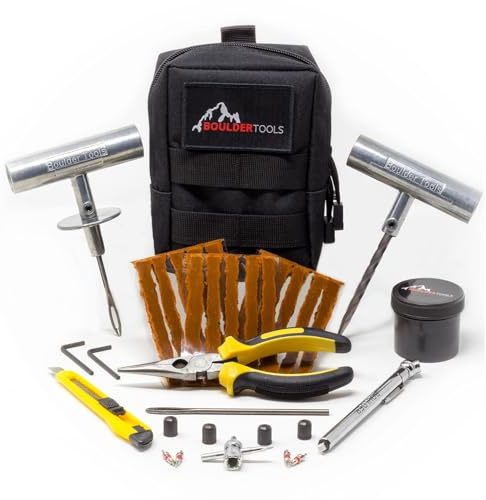 Boulder Tools - Compact Tyre Repair Kit with Molle Storage Bag | Universal Tyre Plug Set | Fits UTV, ATV, Truck, Motorcycle, Overlanding Equipment or RV