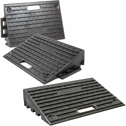 Street Solutions UK Rubber Kerb Ramps | Set of 3 | Heavy Duty Mobility Threshold Ramps for Wheelchairs, Cars Vehicles, Caravan, Scooter Wheels, Skateboard, Motorcycle, Disabled Chair & Dog Black
