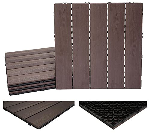 Mendler Piastrelle pavimentazione da Esterno HWC-E20 WPC 1mq 4 Pezzi 50x50cm Marrone Scuro