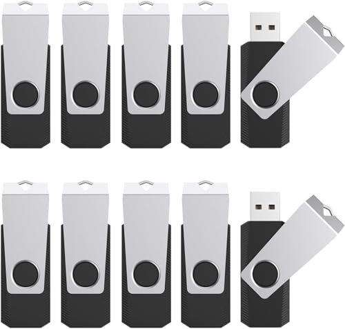 TOPESEL 10 Pack 64GB USB 2.0 Flash Drive Memory Stick Fold Storage Thumb Stick Pen Swivel Design (64G, 10PCS, Black)
