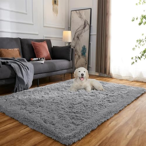 Evitany Teppich Grau groß,Hochflor Waschbare rutschfeste Teppich Wohnzimmer,Ultra Weiche Bettvorleger,Rechteckige Carpet für Kinderzimmer Schlafzimmer (Grau, 120x160 cm)