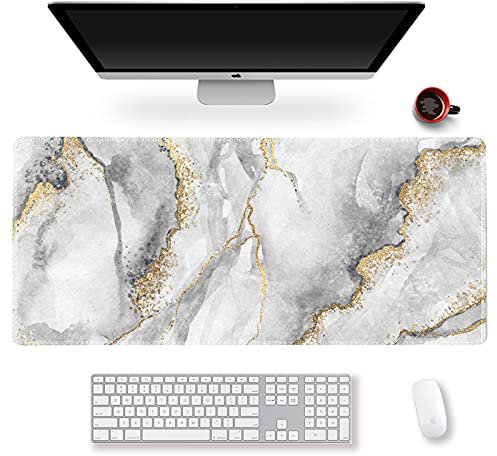 ArtSo Grand tapis de souris XXL pour gamer - Tapis de souris long - Décoration de bureau - Base en caoutchouc antidérapante - Bords cousus - Pour le travail, la maison, 89.2 x 40.9 cm - Marbre gris