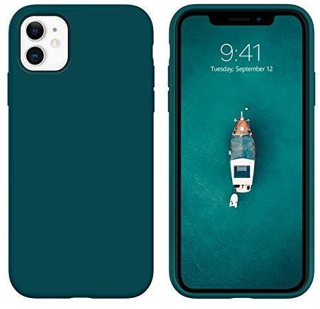 DOMAVER Coque iPhone 11 Silicone 6,1 Liquide Antichoc pour iPhone 11 Rigide Case Protection Doublure Microfibre Fine AntiRayure Coque de Téléphone iPhone 11 Mate - Vert Forêt