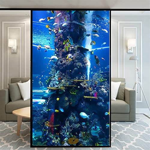 Xijier Fensterfolie, ohne Klebstoff, Sichtschutz, Aquarium, Bild, 110 K, dekorativ, Milchglas, Tür, Fenster, Aufkleber, Fensteraufkleber für Zuhause, Büro, 75 x 130 cm