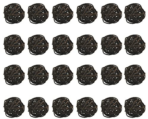 24 Stück Dekorative Rattankugeln Aus Korbgeflecht, Für Vasenfüller, Raumduftzubehör, Haustierspielzeug (Durchmesser 3 cm, Kaffee Braun)