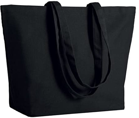 Bolsa Shopper Lona Algodón Top Espesor 280 grm 50x35x16cm Mangos Largos, Negro , 50x35x16cm