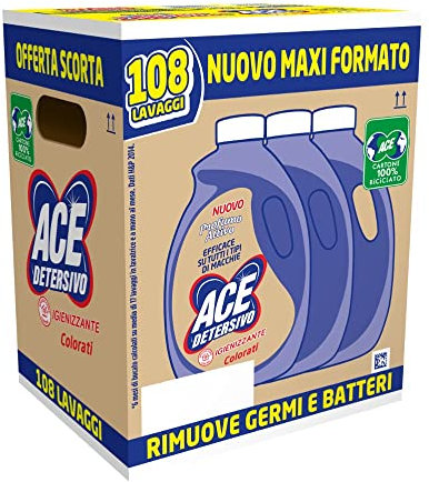 ACE Liquido DETERSIVO Colorati Tripacco, Cartone da 3 flaconi x 36 lavaggi, Eucalipto