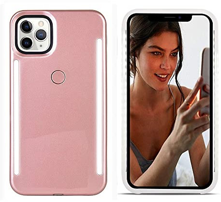 LNtech Selfie Light up Case Compatible with iPhone 14 Pro max, Rechargeable LED Light Up Flash Lighting Selfie Case Dual Side Flashlight Illuminated Cover(Rose Gold)