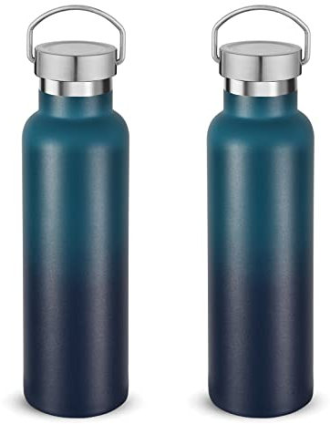 Volhoply 600ml Bottiglia in Acciaio Inox con Manico 2 Confezioni, Borraccia Termica Isolata Senza BPA, Bottle a Doppia Parete, Bottiglie Sportive per Bambini,Scuola,Lavoro(Gradiente,2 set)