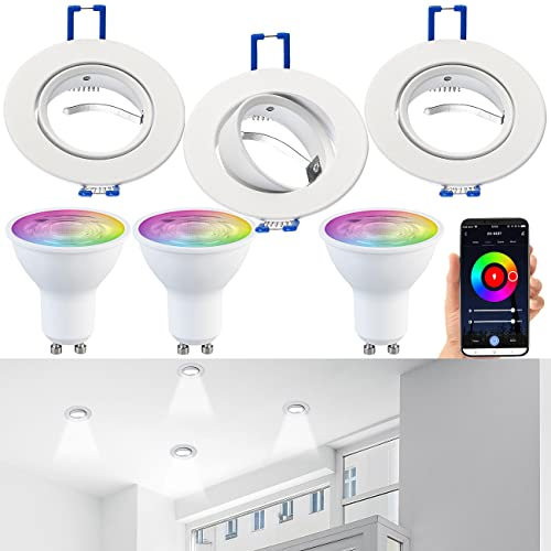 Luminea Einbaustrahler-Fassung: 3er-Set LED-Spots GU10 mit Alu-Einbaurahmen, RGB-CCT, 4,8W, für ZigBee (Deckeneinbaustrahler-Rahmen, Funksockel)