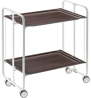 DON HIERRO - Carrito auxiliar plegable BAUHAUS con ruedas – Armazón metálico blanco, 2 niveles, 4 posiciones ajustables-Wengue
