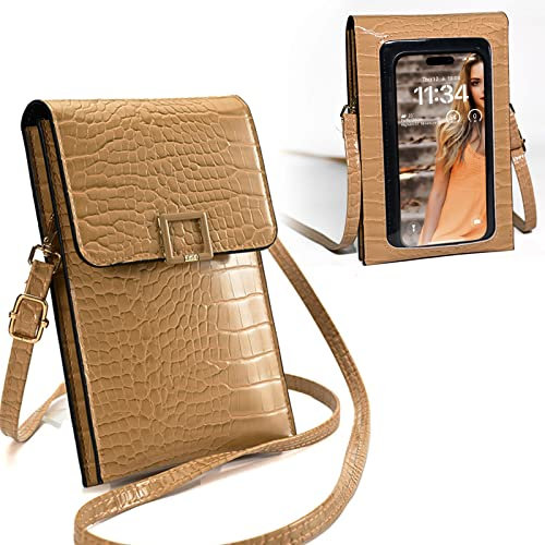 Casecret Handytasche zum Umhängen mit Geldbörse Damen Leder Universal Handy Tasche Pouch Kleine Umhängetasche Brieftasche Portemonnaie für iPhone 14 13 11 Samsung S22 Ultra Xiaomi Bis zu 7.5 Gelb