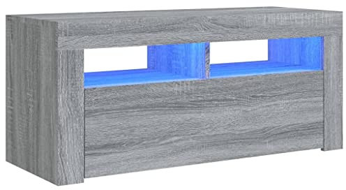 vidaXL TV Schrank mit LED-Leuchten Lowboard TV Möbel Tisch Board Sideboard Fernsehtisch Fernsehschrank HiFi-Schrank Grau Sonoma 90x35x40cm