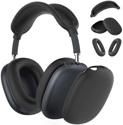 Silicone Case Cover for AirPods Max Headphones, Anti-Scratch Ear Pad Case Cover/Ear Cups Cover/Headband Cover for AirPods Max, Accessories Soft Silicone Skin Protector for Apple AirPods Max (Black)