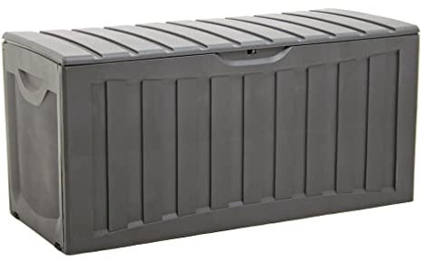 vidaXL Truhe, Werkzeugbox Werkzeugkiste mit Deckel Rollen, Aufbewahrungsbox für Alltagssachen, Gartentruhe Gartenkiste, Schwarz Polypropylen