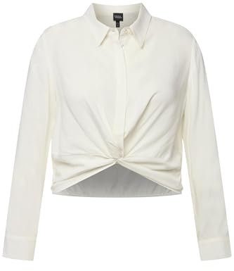 Ulla Popken Damen Hemdbluse kurz mit Knotendetail Bluse, Schneeweiß, 50-52