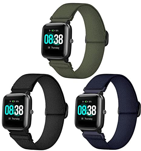 Issinlky Elastisches Nylonband für Veryfitpro ID205L, 19mm Armband für GRV FC1/IDW 15/Willful YAMAY SW021 SW023/LIFEBEE ID205L/ID205S ID205G ID215G ID216 / WF021 WF025/Uwatch3 GT Ufit Smart Watch