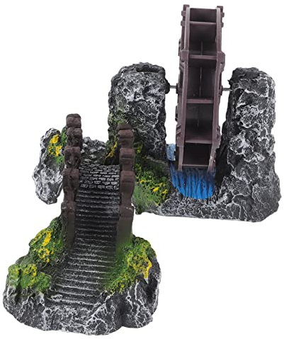 Miniature Water Wheel Bridge Aquarium Ornament - Compact Underwater Decor for Fish Tank and Fairy Garden