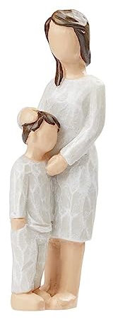 Hobbyfun Miniatur Dekofigur Mutter mit Sohn 8cm Polyresin Holzoptik Figur Mini Deko Statue Geschenk Tortenfigur