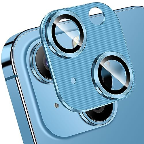 QHOHQ 3 Stück, Kameraschutz für iPhone 15 [6,1 Zoll] / iPhone 15 Plus [6,7 Zoll], Zinklegierung Einteilige Kamera Panzer Schutz Glas, [Aktualisierte Fassung], Ultra HD, Bruchsicher - Blau