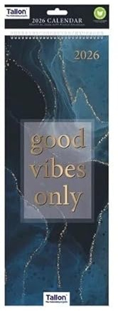 2026 Super Slim Month to View Spiral Bound Hanging Wall Calendar Home Office (Good Vibes Only)