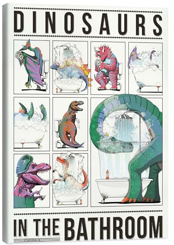 Posterlounge Dinosaurier im Badezimmer Leinwandbild von Wyatt9 60 x 80 cm Bunt Wandbilder Wanddeko