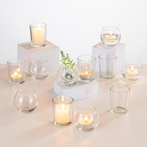 Romadedi Lot de 12 photophores en verre - Décoration de table - Bougies chauffe-plat à mercure - Décoration moderne pour mariage, table, salon, Noël, couronne de l'Avent
