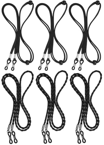BILIONE Glasses Strap, 6Pcs Glasses Chain, Universal Eyeglass Chain Glasses Cord Lanyard Non-Slip Sunglasses Strap Spectacle Neck Cord, Adjustable Glasses Chains for Women Men Kids (Black)