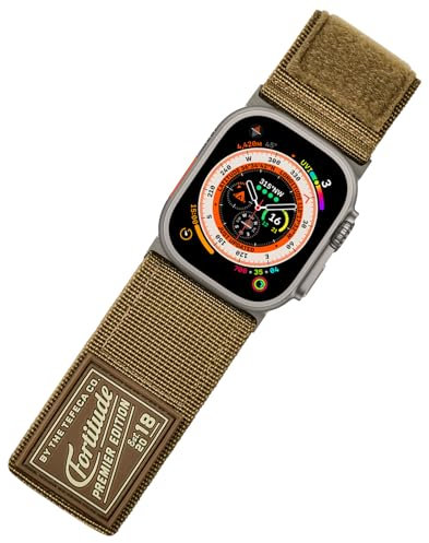 Tefeca Fortitude Serie Ultrawide Armband Kompatibel mit Apple Watch Ultra/Ultra2 Serie 9/8/SE2/7/6/SE/5/4/3/2/1 (49/45/44/42mm S/M,Nylon in Wüstentarnbraun mit silbernen Adaptern)