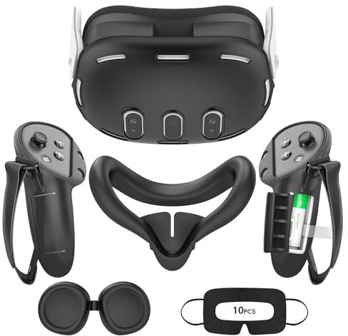 VR Accessories for Meta Quest 3, VR Silicone Protective Case for Meta Quest 3, with Battery Opening Cover, Include Controller Grip Leather Cover, VR Shell Cover, Face Cover, Lens Cover