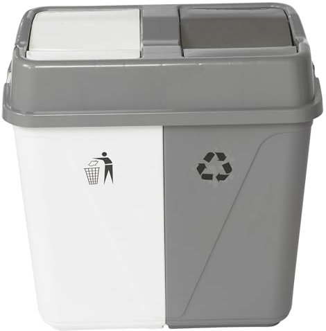 URBNLIVING 40L Duo Kitchen Bin Waste Garbage Can 2 Compartments With Base Connectors (White/Grey, 40L)