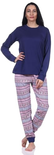 Normann Damen Schlafanzug mit Bündchen Pyjama im wunderschönen Ethnolook