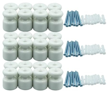 FUZHOU QMY Lote de 24 Aisladores de Porcelana Blancos para Cable Textil Trenzado, Dia.20 mm