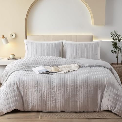 Nyescasa Boho Bettwäsche 135x200 Grau Gestreift Getuftet Geometrisch Wendebettwäsche Set Renforce Mikrofaser Kinder Mädchen Bettbezug mit Reißverschluss und Kissenbezug 80x80 cm