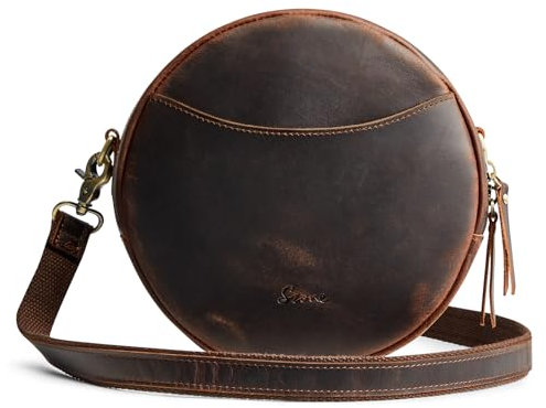 S-ZONE Damen Leder Umhängetaschen Trendige Runde Shopper Schultertasche Runde Designer Geldbörsen Datingstasche Tragetasche