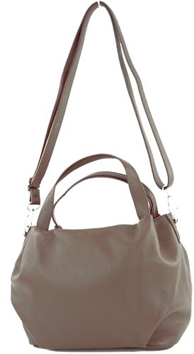 modamoda de T218 Damen Leder Henkeltasche Tragetasche Schultertasche handmade in Italy, Farbe:Dunkeltaupe/Metall Gold