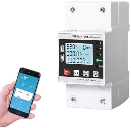 DEWIN Stabilizzatore di Tensione 220V, 63A Smart Meter WiFi Misuratore di Energia Elettrica Protettore di sovratensione e sottotensione Tuya Protezione da Sovratensione WiFi