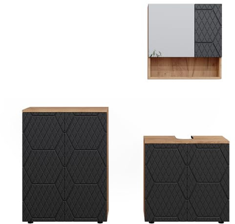 Vicco Ensemble de Meubles de Salle de Bain Irma, Chêne de Force doré/Anthracite, 3 pièces, avec Armoire Basse 60 cm