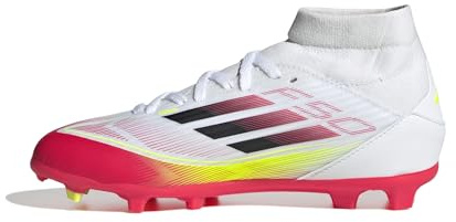 adidas Unisex Kids F50 League MID Football Boots FG/MG Kids, Cloud White/Core Black/Solar Yellow, 11 UK Child