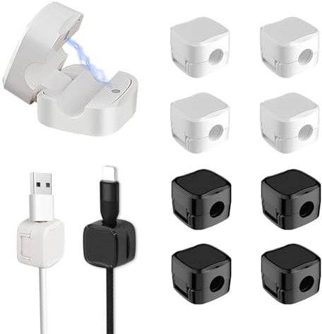 LINXINS Magnetic Cable Holder 8 PCS Magnetic Cable Organiser Cable Holder Clips Cable Organiser Charging Cable USB Home Office Supplies Suitable for Home Office Car Bedside Table Desk (Black White)