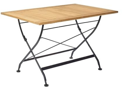 LC Garden Wimbledon Esstisch mit FSC-Zertifiziertem Teakholz und Stahlgestell in schwarz, klappbarer echt Holz Gartentisch, Biergartentisch mit klappfunktion und Teak (120x80cm)