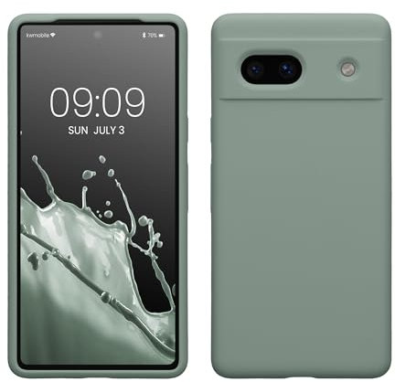 kwmobile Handyhülle für Google Pixel 7a Hülle, für Pixel 7a Case - Hülle Silikon - kabelloses Laden - Rainwashed Grün