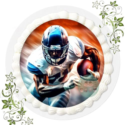 Für den Geburtstag ein Tortenbild, Zuckerbild mit Motiv, Essbares Foto für Torten, Tortenbild, Tortenaufleger Ø 20cm FONDANT American Football Nr. 1
