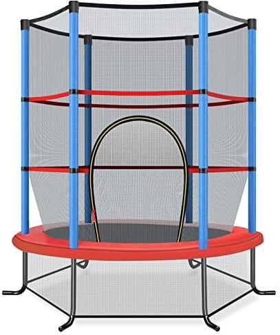 COSTWAY Ø165cm Gartentrampolin mit Sicherheitsnetz, Trampolin bis 135KG belastbar, Indoor-/Outdoortrampolin für Kinder ab 3 Jahre (Blau, Ø165x191cm)