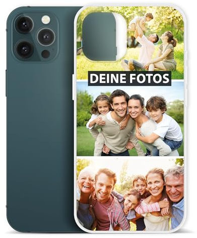 PR Print Royal Personalisierte Handyhülle für Apple iPhone 12 Pro Max Clear - zum selbst gestalten mit Foto-Collage für 3 Fotos - Handyhüllen iPhone 12, Silikon Transparent | Fotogeschenk